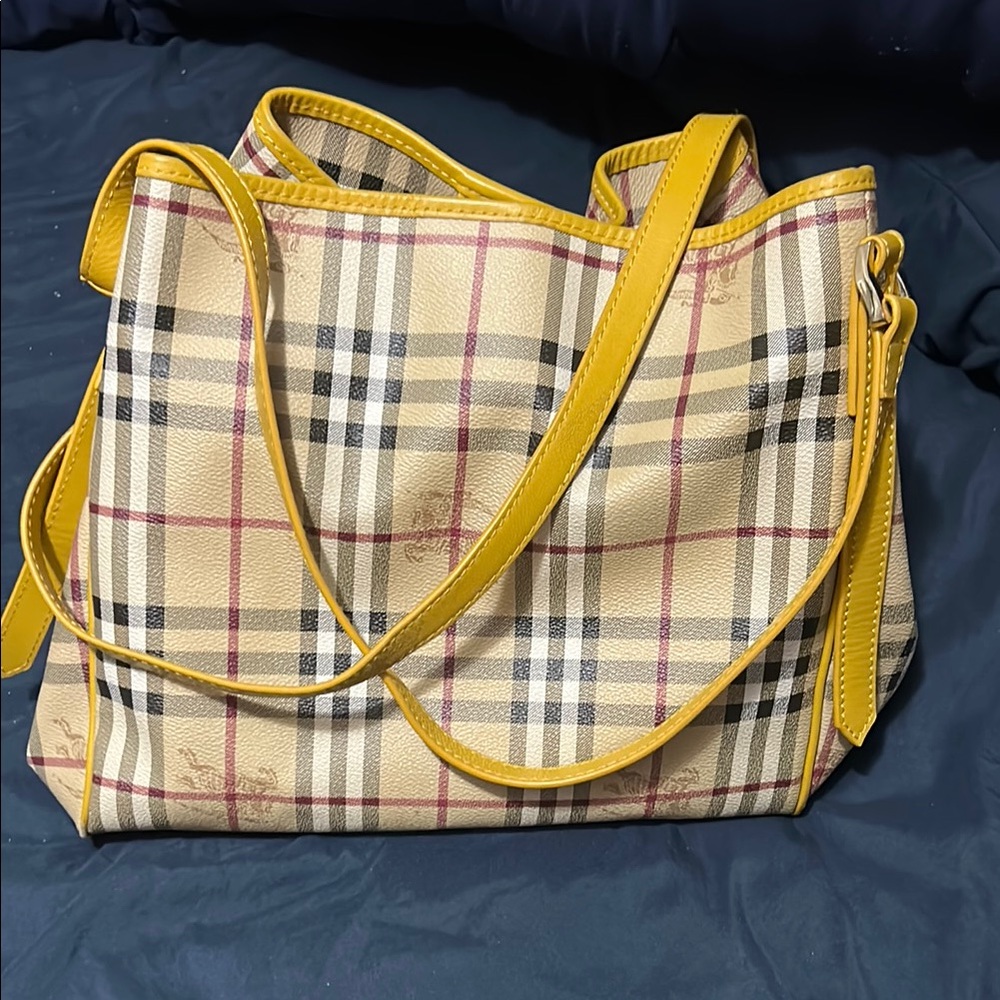 EUC Cream and Yellow Shoulder Bag with Classic Check